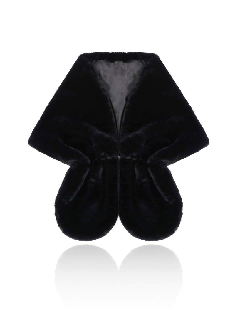 Jovono Women's Wedding Fur Wraps and Shawls Bridal Fur Stole and Scarves for Bridesmaid (Black) - Image 2